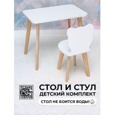 Комплект детской мебели «Мишка»: стол и стул, МДФ белый/дерево/ЛДСП
